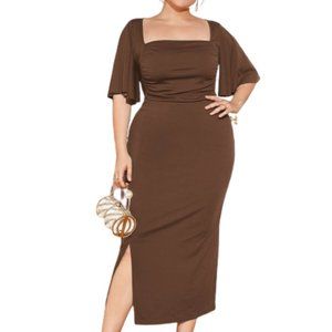 Brown Pencil Dress w Square Neckline Size XL New NWOT